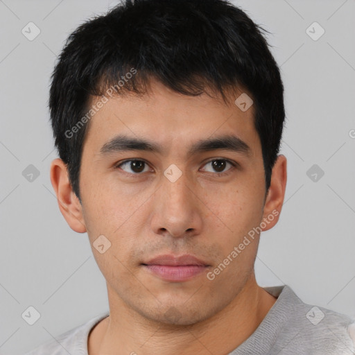 Neutral asian young-adult male with short  brown hair and brown eyes