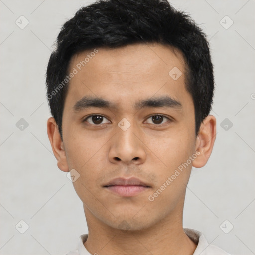 Neutral asian young-adult male with short  black hair and brown eyes