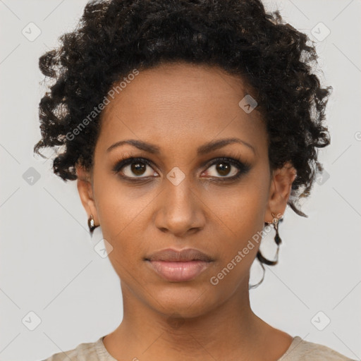 Neutral black young-adult female with short  brown hair and brown eyes