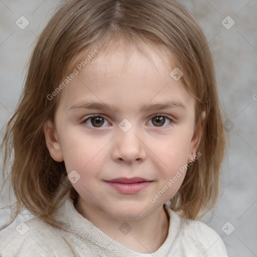 Neutral white child female with medium  brown hair and brown eyes