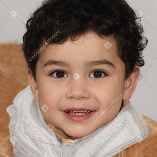 Joyful white child male with short  brown hair and brown eyes