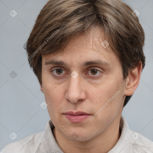 Neutral white adult male with short  brown hair and brown eyes