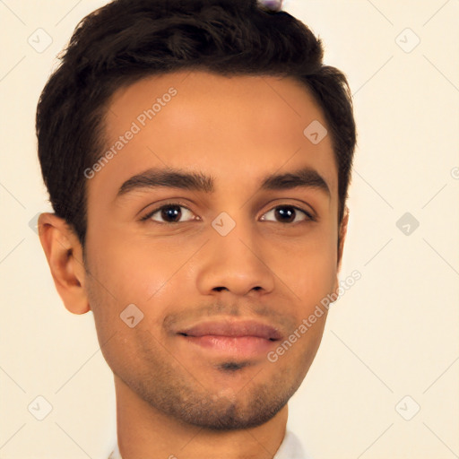 Neutral latino young-adult male with short  brown hair and brown eyes