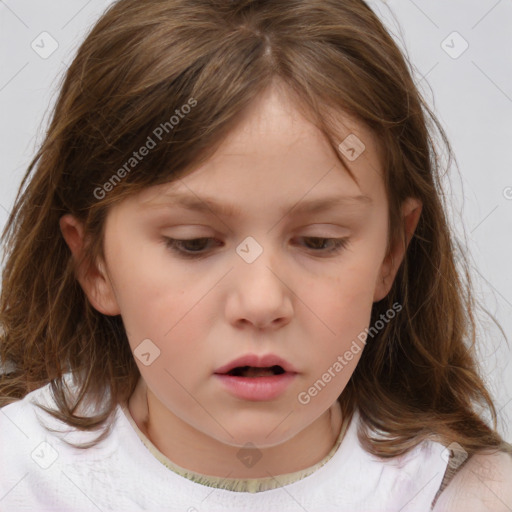 Neutral white child female with medium  brown hair and brown eyes