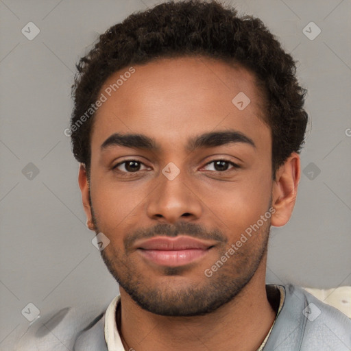 Neutral black young-adult male with short  brown hair and brown eyes