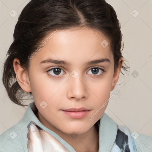 Neutral white child female with medium  brown hair and brown eyes