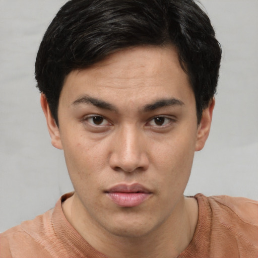Neutral asian young-adult male with short  brown hair and brown eyes