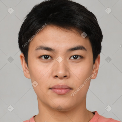 Neutral asian young-adult male with short  black hair and brown eyes