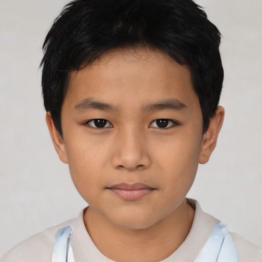 Neutral asian child male with short  black hair and brown eyes