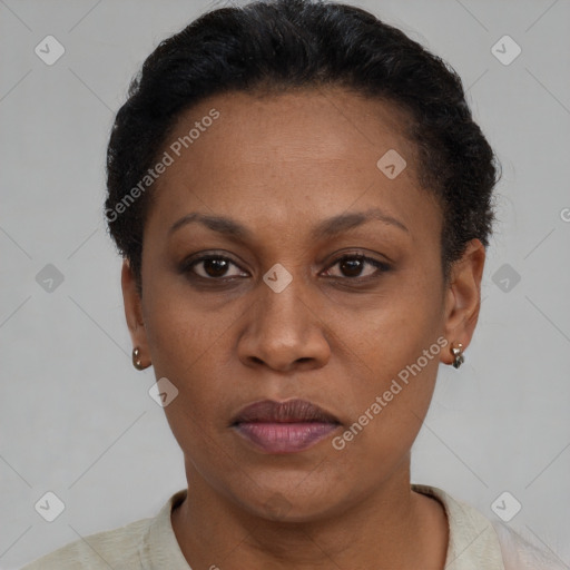 Neutral black young-adult female with short  brown hair and brown eyes
