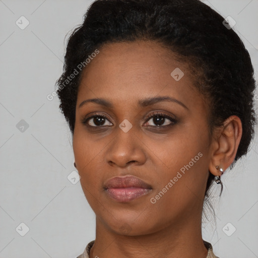 Neutral black young-adult female with medium  black hair and brown eyes