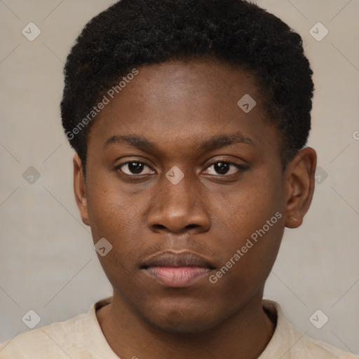 Neutral black young-adult male with short  brown hair and brown eyes