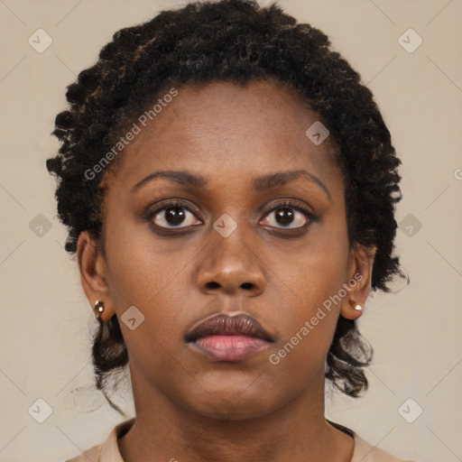 Neutral black young-adult female with short  brown hair and brown eyes