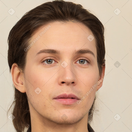 Neutral white young-adult male with medium  brown hair and brown eyes