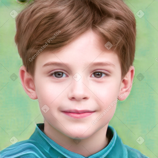 Joyful white child male with short  brown hair and brown eyes