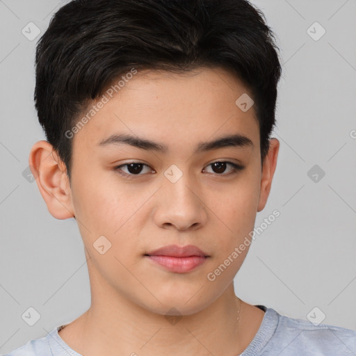 Neutral white young-adult female with short  brown hair and brown eyes