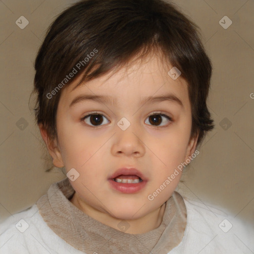 Neutral white child female with medium  brown hair and brown eyes