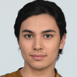 Neutral asian young-adult male with short  brown hair and brown eyes