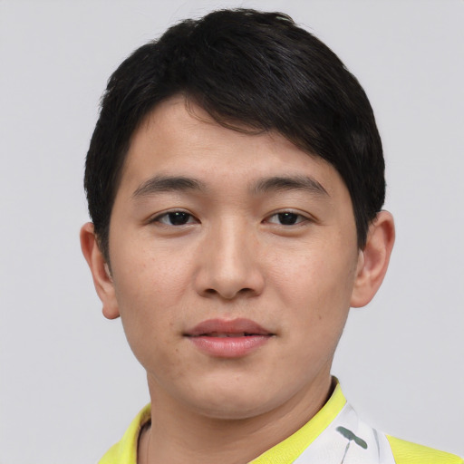 Neutral asian young-adult male with short  brown hair and brown eyes