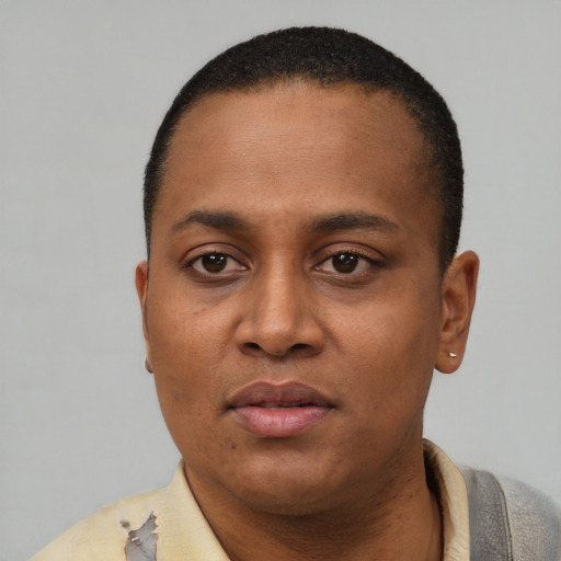 Neutral latino young-adult female with short  black hair and brown eyes