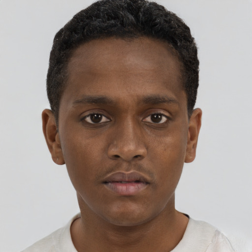 Neutral black young-adult male with short  brown hair and brown eyes