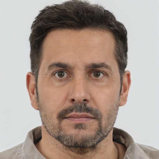 Neutral white adult male with short  brown hair and brown eyes