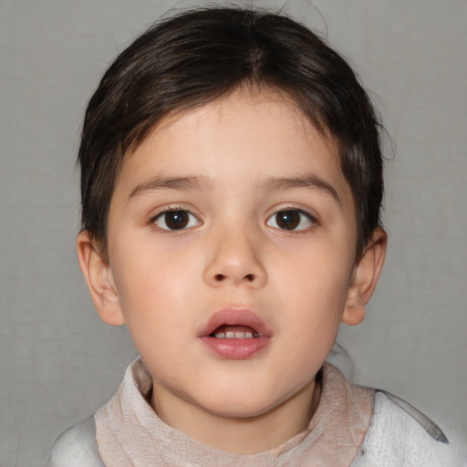 Neutral white child female with short  brown hair and brown eyes