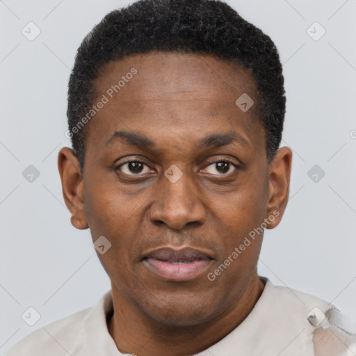 Neutral black young-adult male with short  brown hair and brown eyes