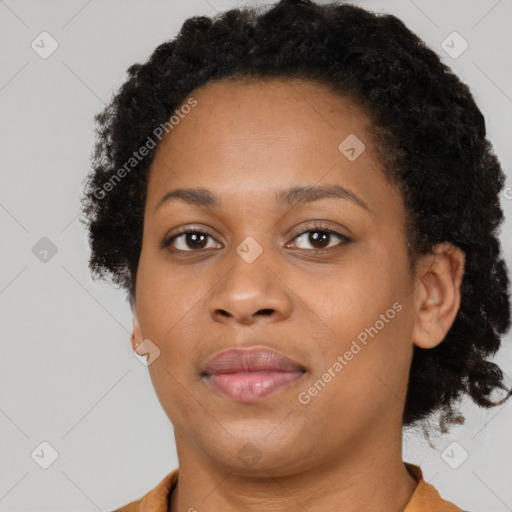 Neutral black young-adult female with short  brown hair and brown eyes