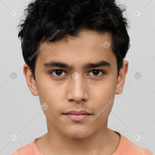 Neutral asian young-adult male with short  brown hair and brown eyes