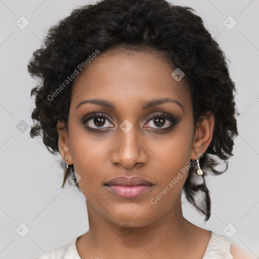 Neutral black young-adult female with short  brown hair and brown eyes