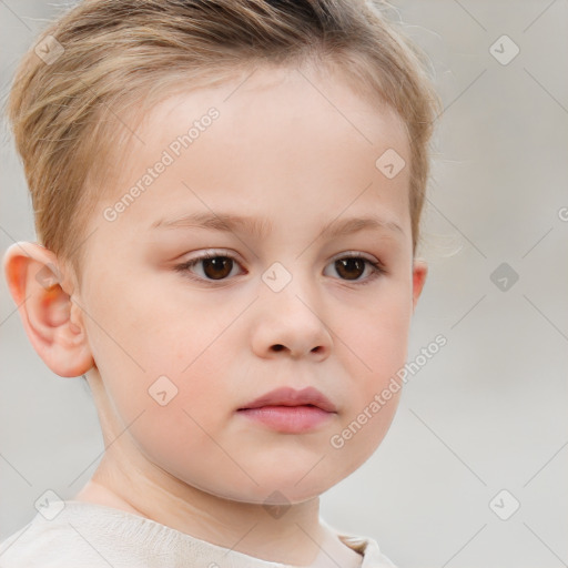 Neutral white child female with short  brown hair and brown eyes