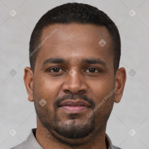 Neutral latino young-adult male with short  brown hair and brown eyes