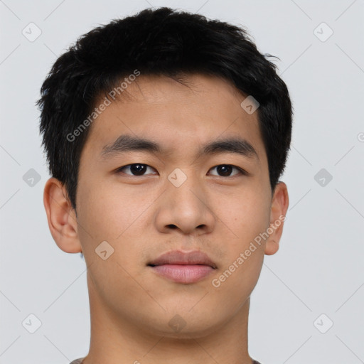 Neutral asian young-adult male with short  black hair and brown eyes