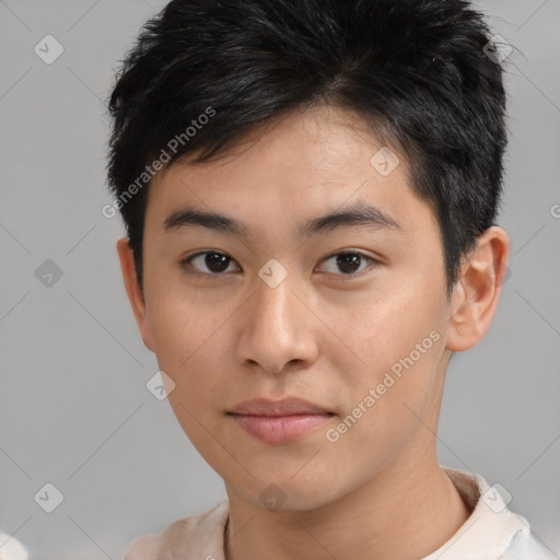 Neutral asian young-adult male with short  black hair and brown eyes