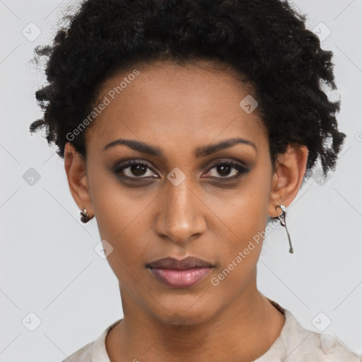 Neutral black young-adult female with short  brown hair and brown eyes