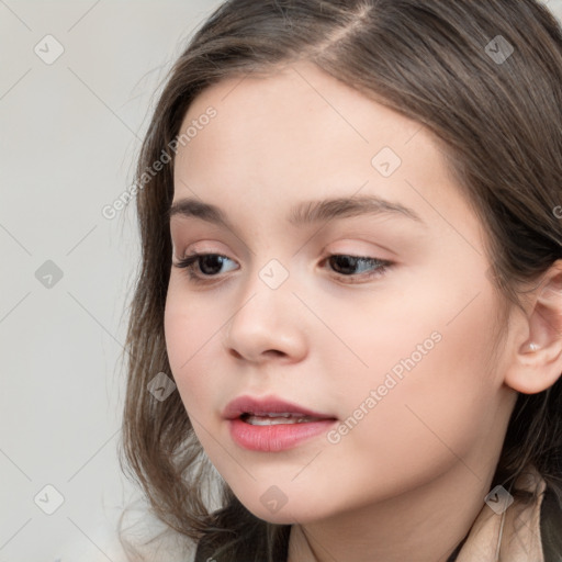 Neutral white child female with long  brown hair and brown eyes