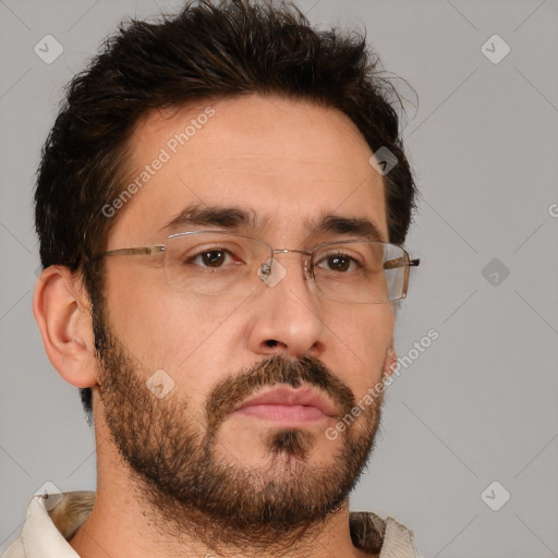 Neutral white adult male with short  brown hair and brown eyes