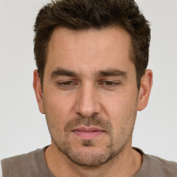 Neutral white adult male with short  brown hair and brown eyes