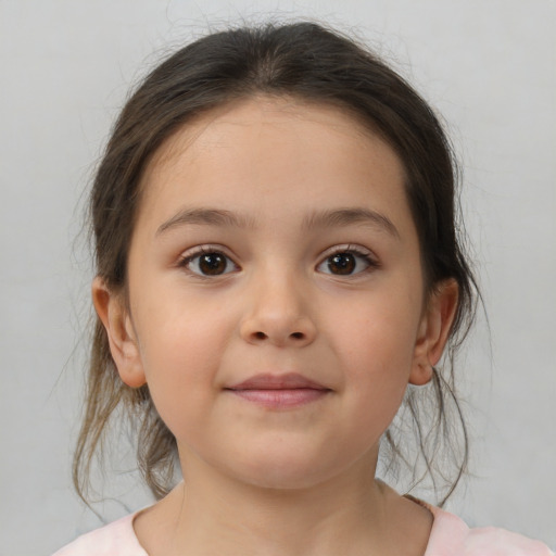 Neutral white child female with medium  brown hair and brown eyes