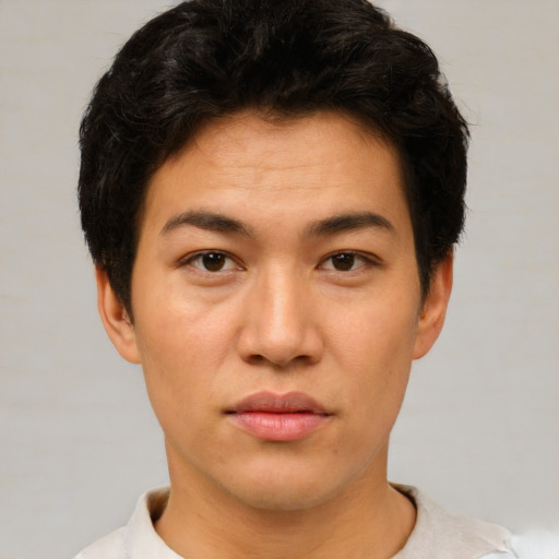 Neutral asian young-adult male with short  brown hair and brown eyes
