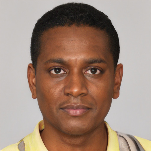 Neutral black young-adult male with short  brown hair and brown eyes