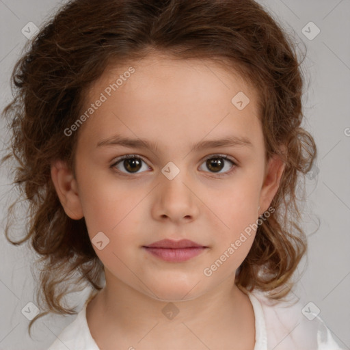 Neutral white child female with medium  brown hair and brown eyes