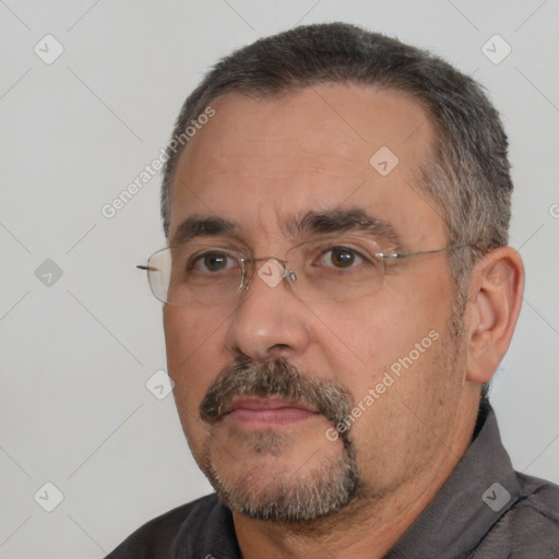 Neutral white adult male with short  brown hair and brown eyes