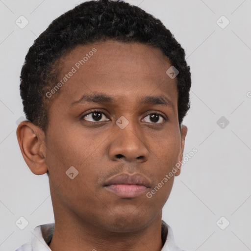 Neutral black young-adult male with short  brown hair and brown eyes