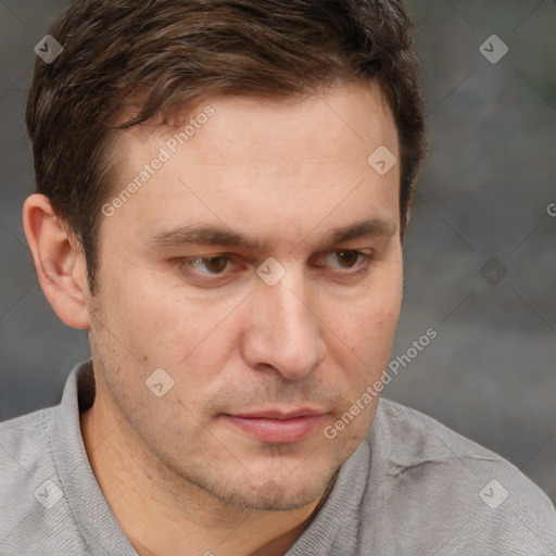 Neutral white adult male with short  brown hair and brown eyes