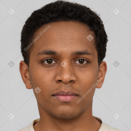 Neutral black young-adult male with short  brown hair and brown eyes