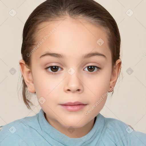 Neutral white child female with medium  brown hair and brown eyes