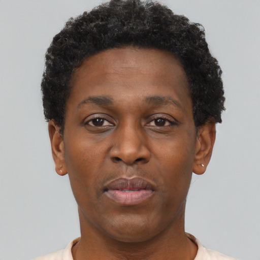 Neutral black young-adult male with short  brown hair and brown eyes