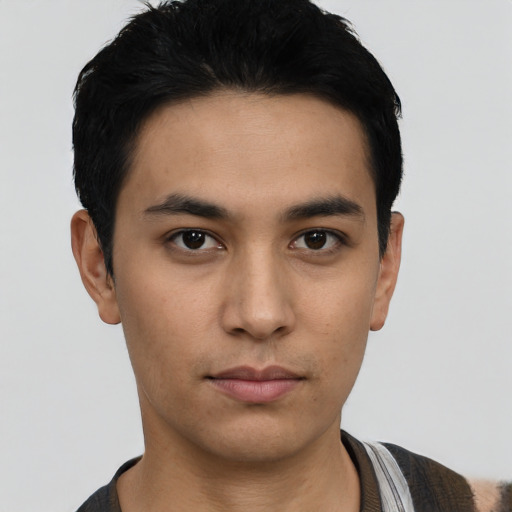 Neutral asian young-adult male with short  black hair and brown eyes